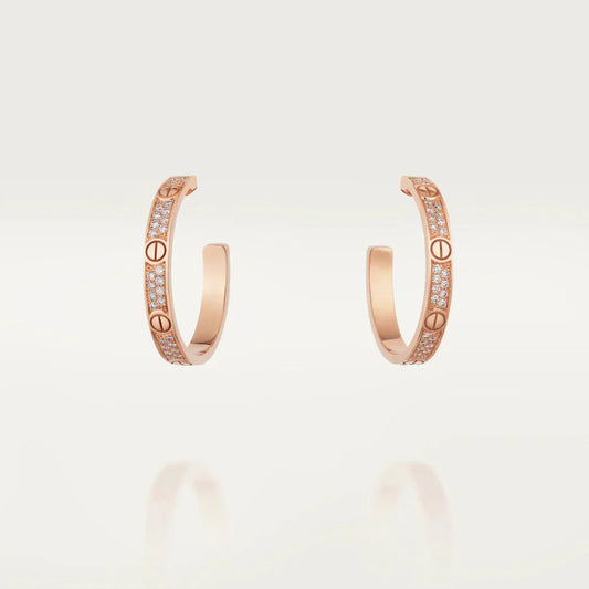 [Lucky Star]LOVE DIAMOND PINK GOLD HOOP EARRINGS