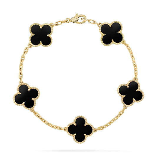 [Lucky Star]CLOVER  5 MOTIFS BLACK ONYX BRACELET