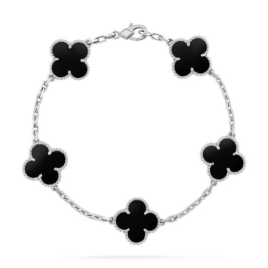 [Lucky Star]CLOVER 5 MOTIF ONYXS  BRACELET SILVER