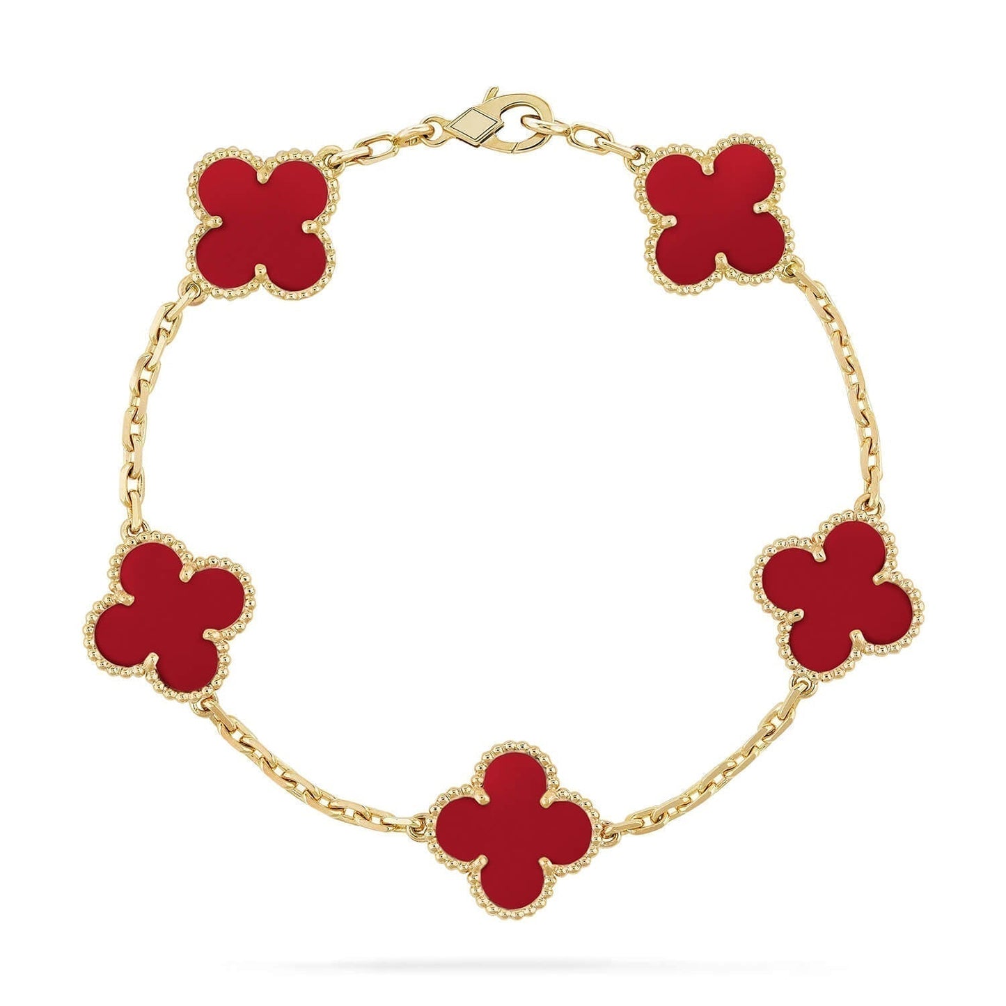 [Lucky Star]CLOVER 5 MOTIFS RED AGATE  BRACELET