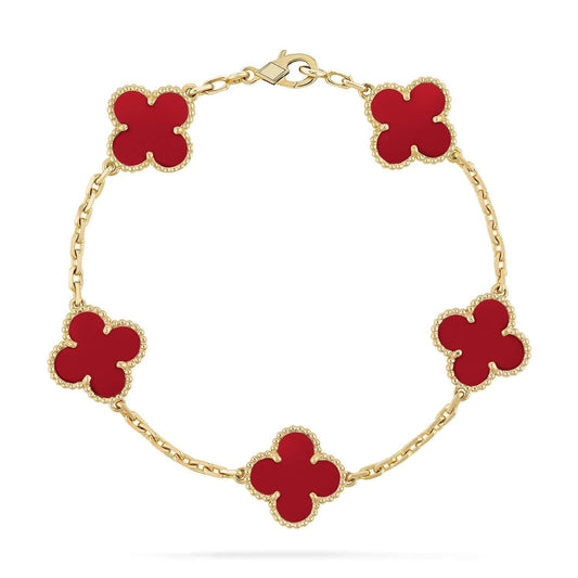 [Lucky Star]CLOVER 5 MOTIFS RED AGATE  BRACELET