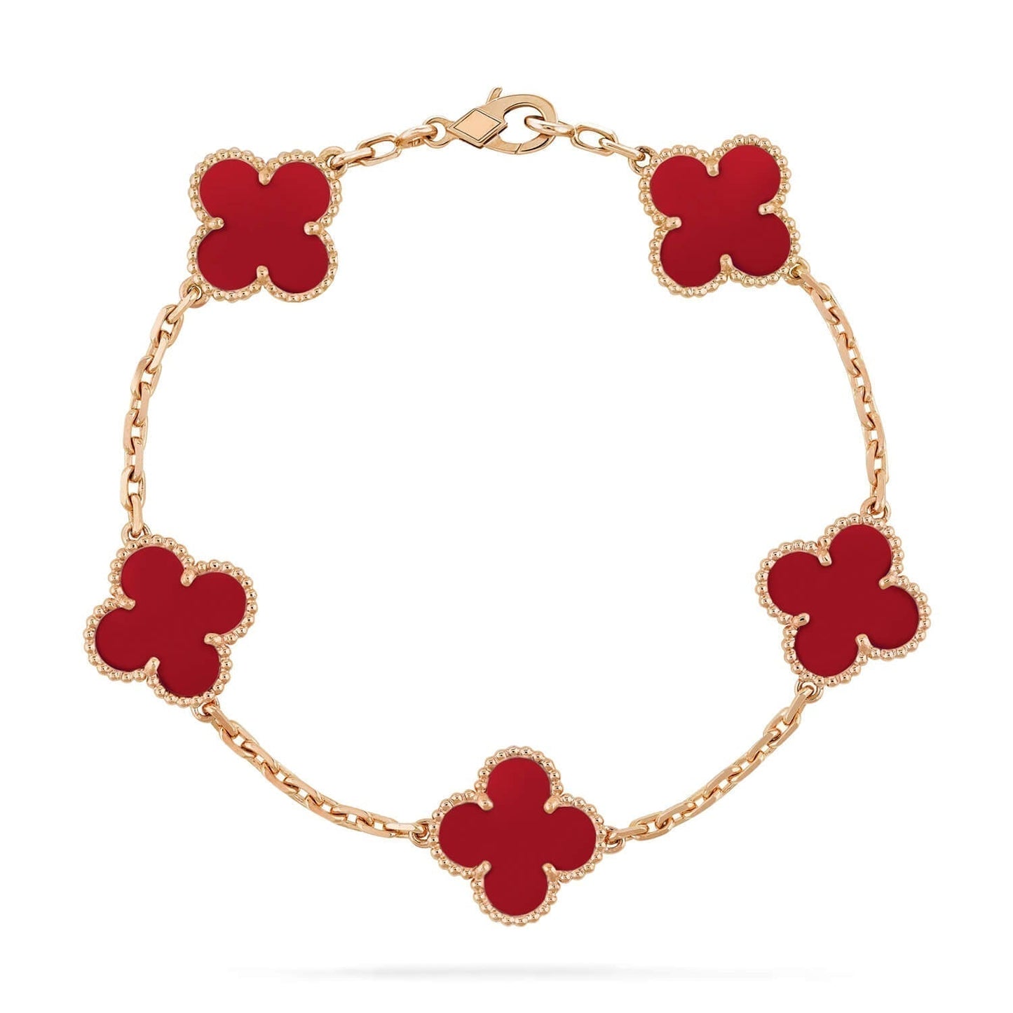 [Lucky Star]CLOVER 5 MOTIFS RED AGATE  BRACELET