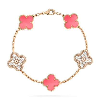 [Lucky Star]CLOVER 5 MOTIF DIAMOND PINK MOP PINK GOLD BRACELET