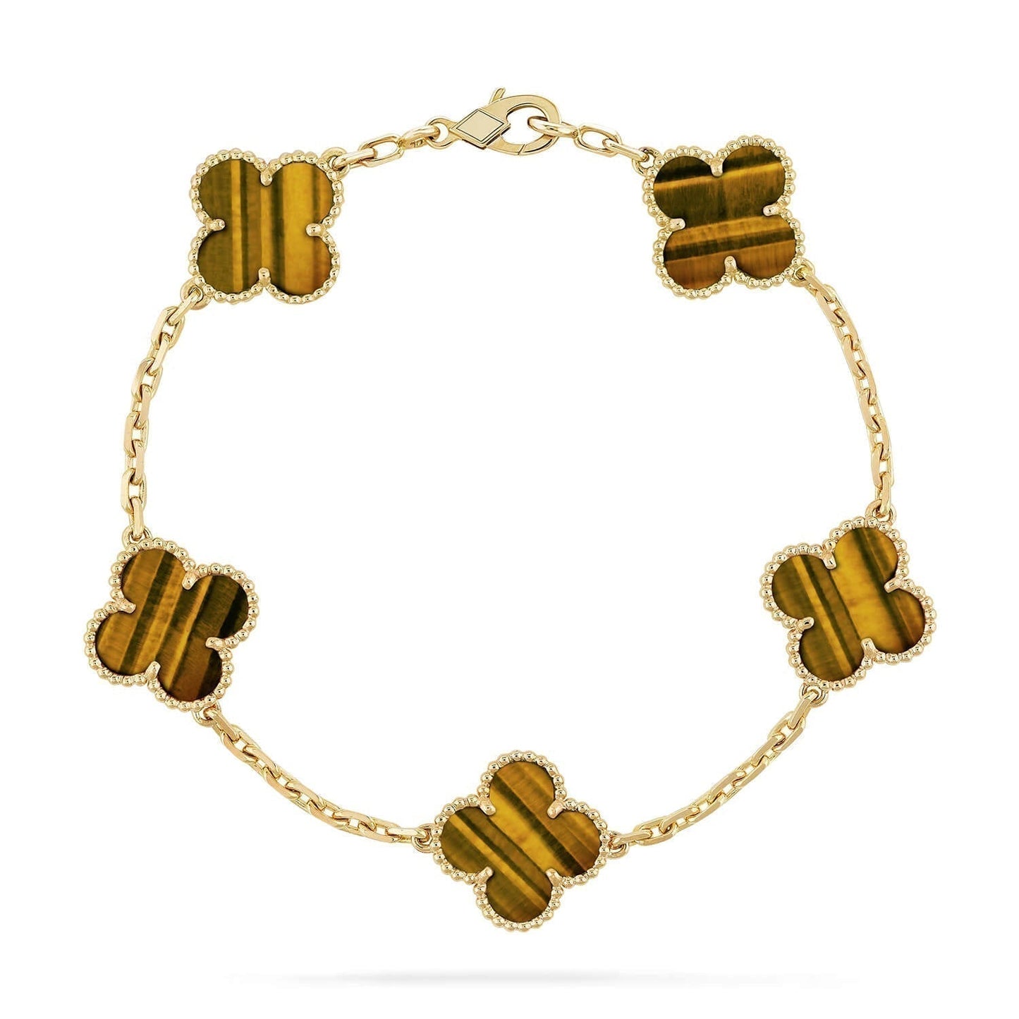 [Lucky Star]CLOVER  5 MOTIFS TIGER EYE BRACELET