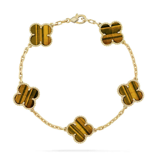 [Lucky Star]CLOVER  5 MOTIFS TIGER EYE BRACELET