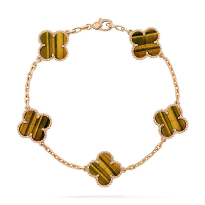 [Lucky Star]CLOVER  5 MOTIFS TIGER EYE BRACELET
