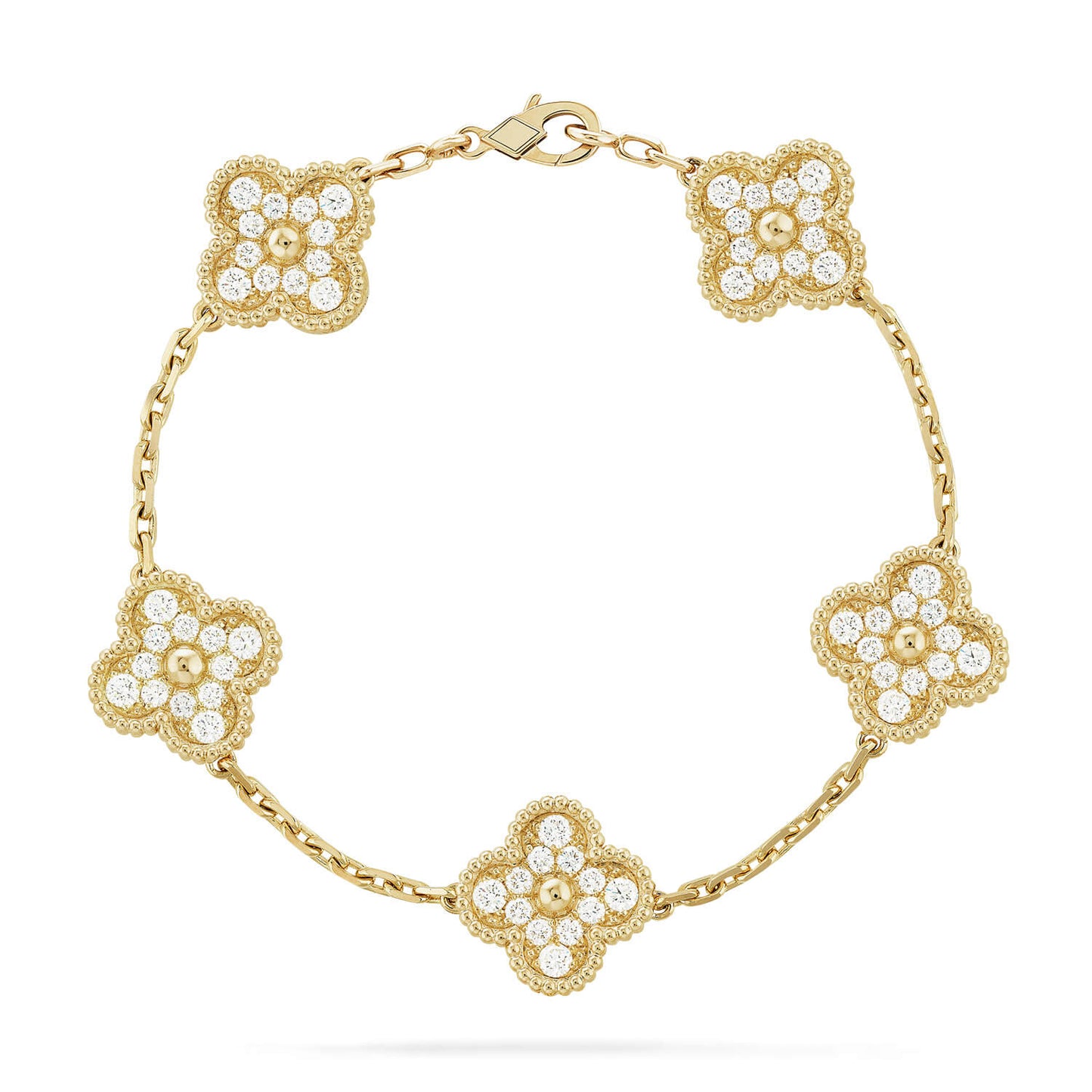 [Lucky Star]CLOVER 5 MOTIFS  FULL DIAMOND BRACELET