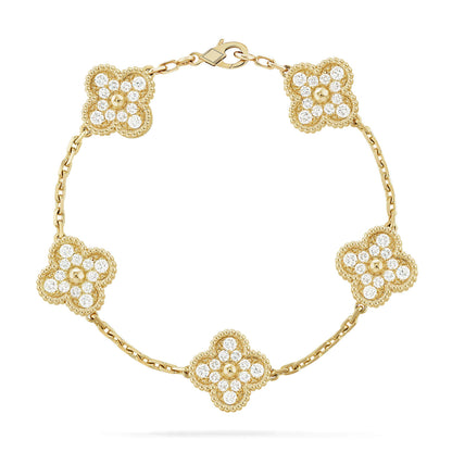 [Lucky Star]CLOVER 5 MOTIFS  FULL DIAMOND BRACELET