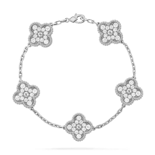 [Lucky Star]CLOVER 5 MOTIFS  DIAMOND BRACELET SILVER