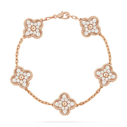 [Lucky Star]CLOVER 5 MOTIFS  FULL DIAMOND BRACELET