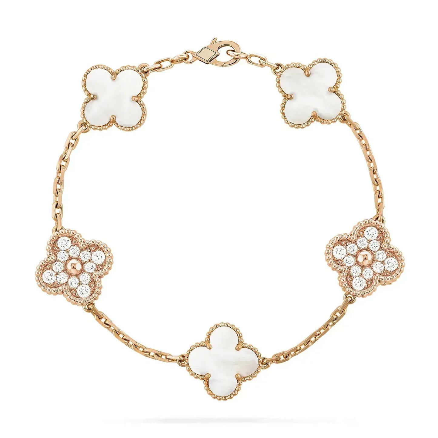 [Lucky Star]CLOVER BRACELET 5 MOTIF WHITE MOP DIAMOND