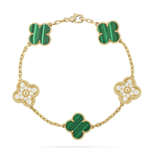 [Lucky Star]CLOVER  5 MOTIF MALACHITE DIAMOND BRACELET