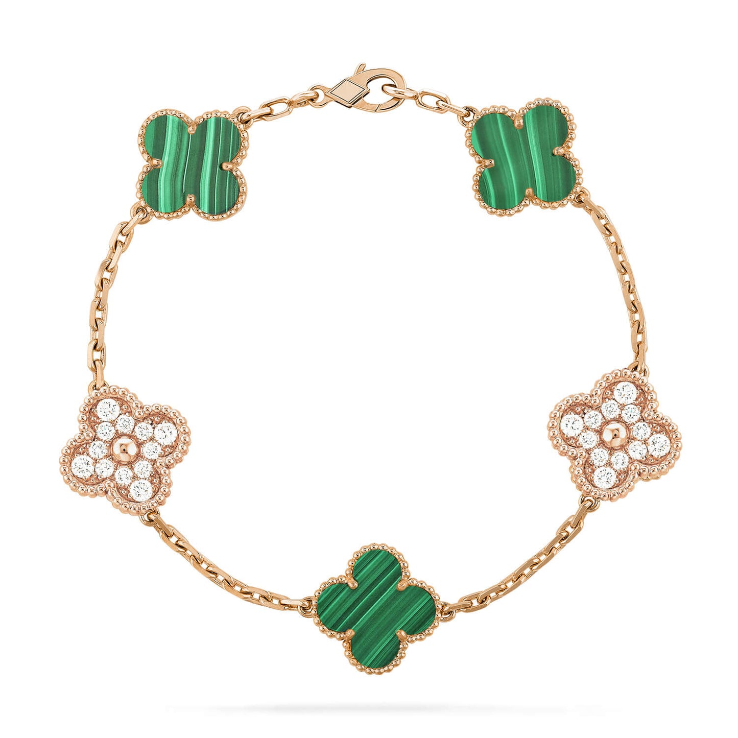 [Lucky Star]CLOVER  5 MOTIF MALACHITE DIAMOND BRACELET
