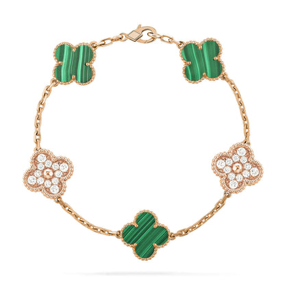 [Lucky Star]CLOVER  5 MOTIF MALACHITE DIAMOND BRACELET