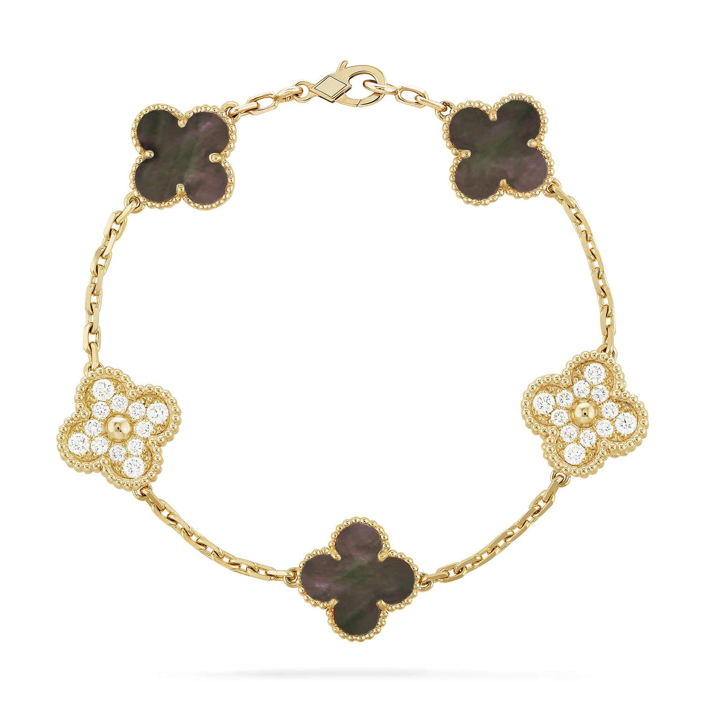 [Lucky Star]CLOVER 5 MOTIF GRAY MOP DIAMOND BRACELET