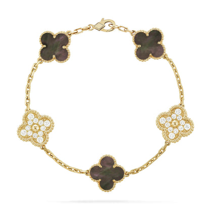 [Lucky Star]CLOVER 5 MOTIF GRAY MOP DIAMOND BRACELET