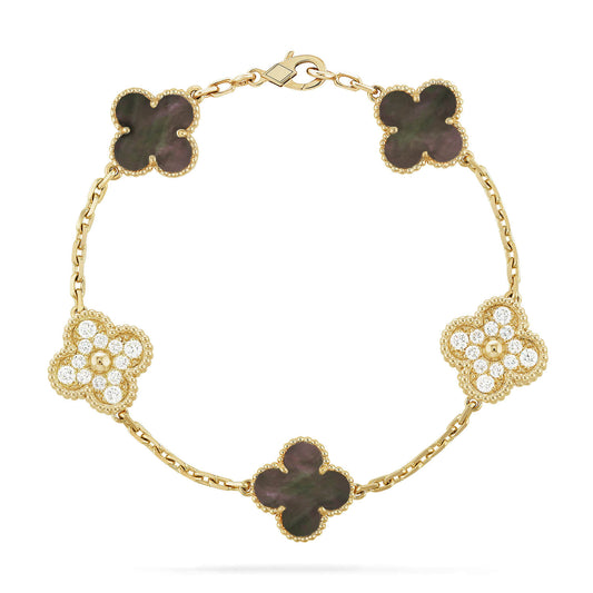 [Lucky Star]CLOVER 5 MOTIF GRAY MOP DIAMOND BRACELET