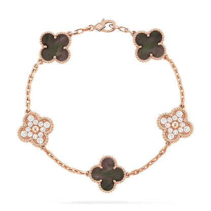 [Lucky Star]CLOVER 5 MOTIF GRAY MOP DIAMOND BRACELET