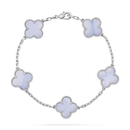 [Lucky Star]CLOVER  5 MOTIF PURPLE CHALCEDONY BRACELET SILVER