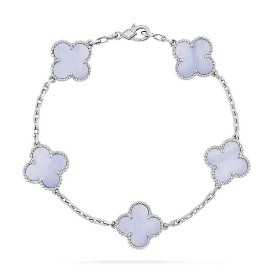 [Lucky Star]CLOVER  5 MOTIF PURPLE CHALCEDONY BRACELET SILVER