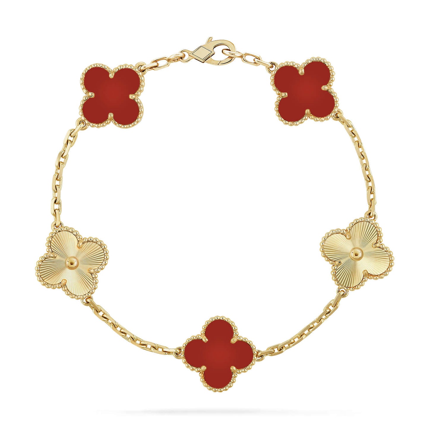[Lucky Star]CLOVER  5 MOTIFS CARNELIAN GOLD BRACELET