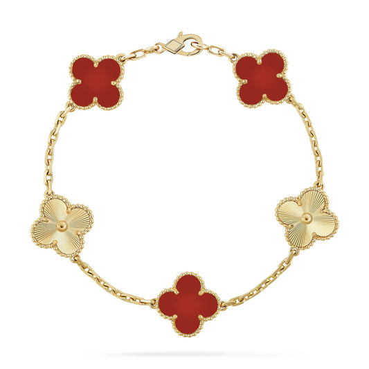 [Lucky Star]CLOVER  5 MOTIFS CARNELIAN GOLD BRACELET