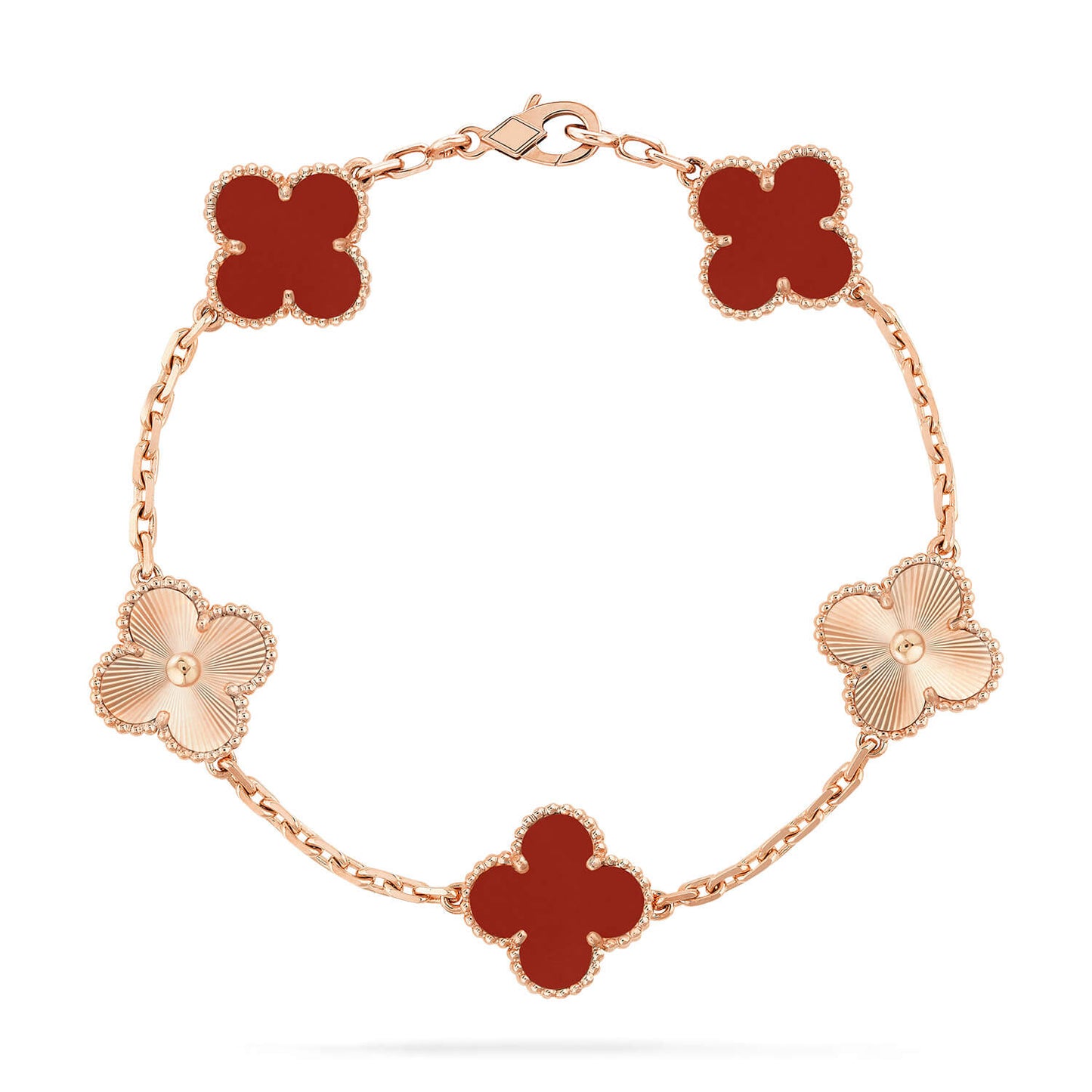 [Lucky Star]CLOVER  5 MOTIFS CARNELIAN GOLD BRACELET