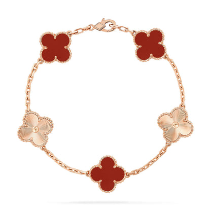 [Lucky Star]CLOVER  5 MOTIFS CARNELIAN GOLD BRACELET