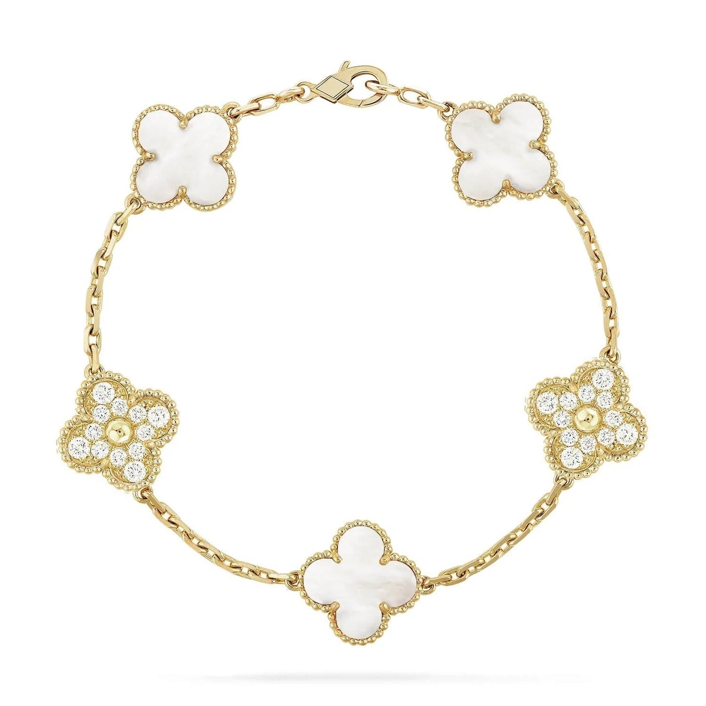 [Lucky Star]CLOVER BRACELET 5 MOTIF WHITE MOP DIAMOND