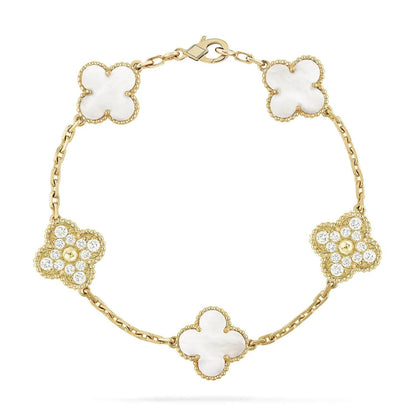 [Lucky Star]CLOVER BRACELET 5 MOTIF WHITE MOP DIAMOND