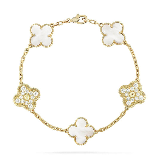 [Lucky Star]CLOVER BRACELET 5 MOTIF WHITE MOP DIAMOND