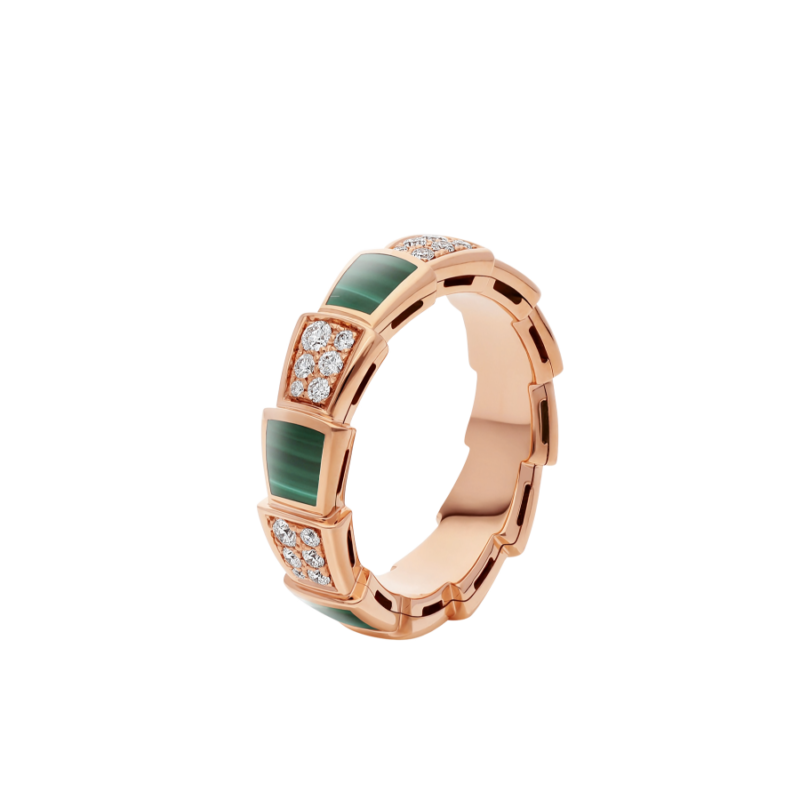 [Lucky Star]SERPENTI RING PINK GOLD MALACHITE DIAMOND PAVED 4MM
