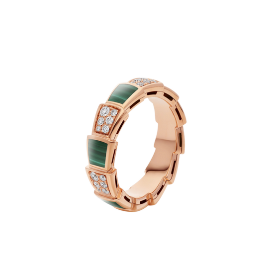 [Lucky Star]SERPENTI RING PINK GOLD MALACHITE DIAMOND PAVED 4MM