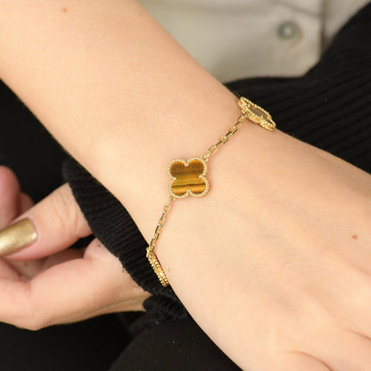 [Lucky Star]CLOVER  5 MOTIFS TIGER EYE BRACELET