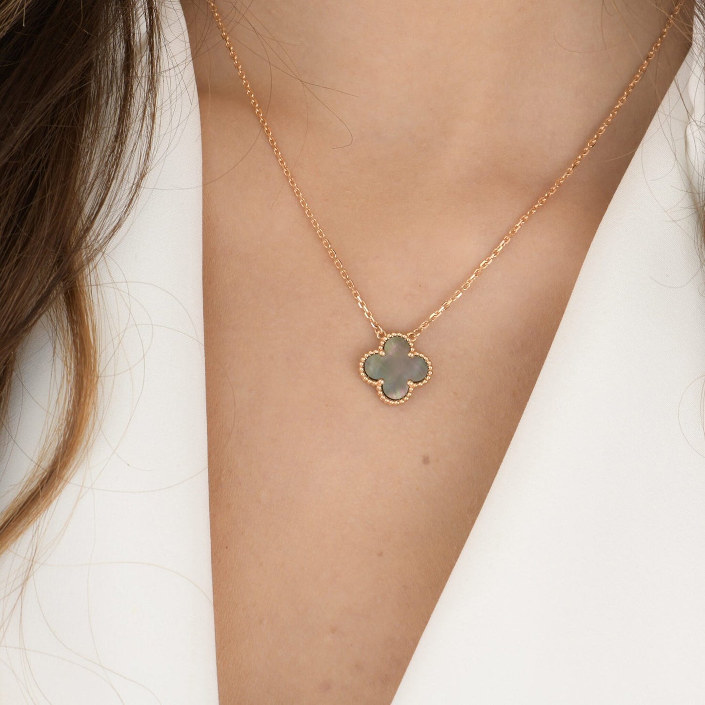 [Lucky Star]CLOVER 15MM  GRAY MOTHER OF PEARL NECKLACE
