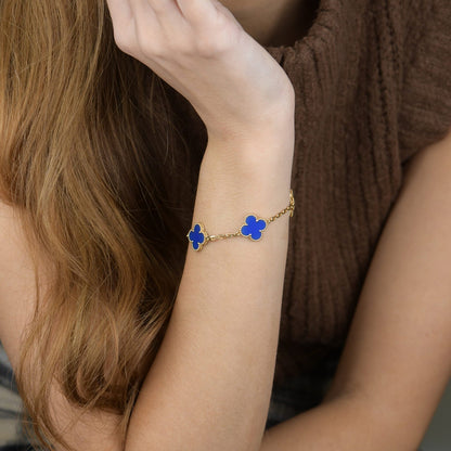 [Lucky Star]CLOVER 5 MOTIFS BLUE AGATE BRACELET