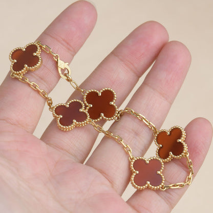 [Lucky Star]CLOVER 5 MOTIFS RED AGATE  BRACELET
