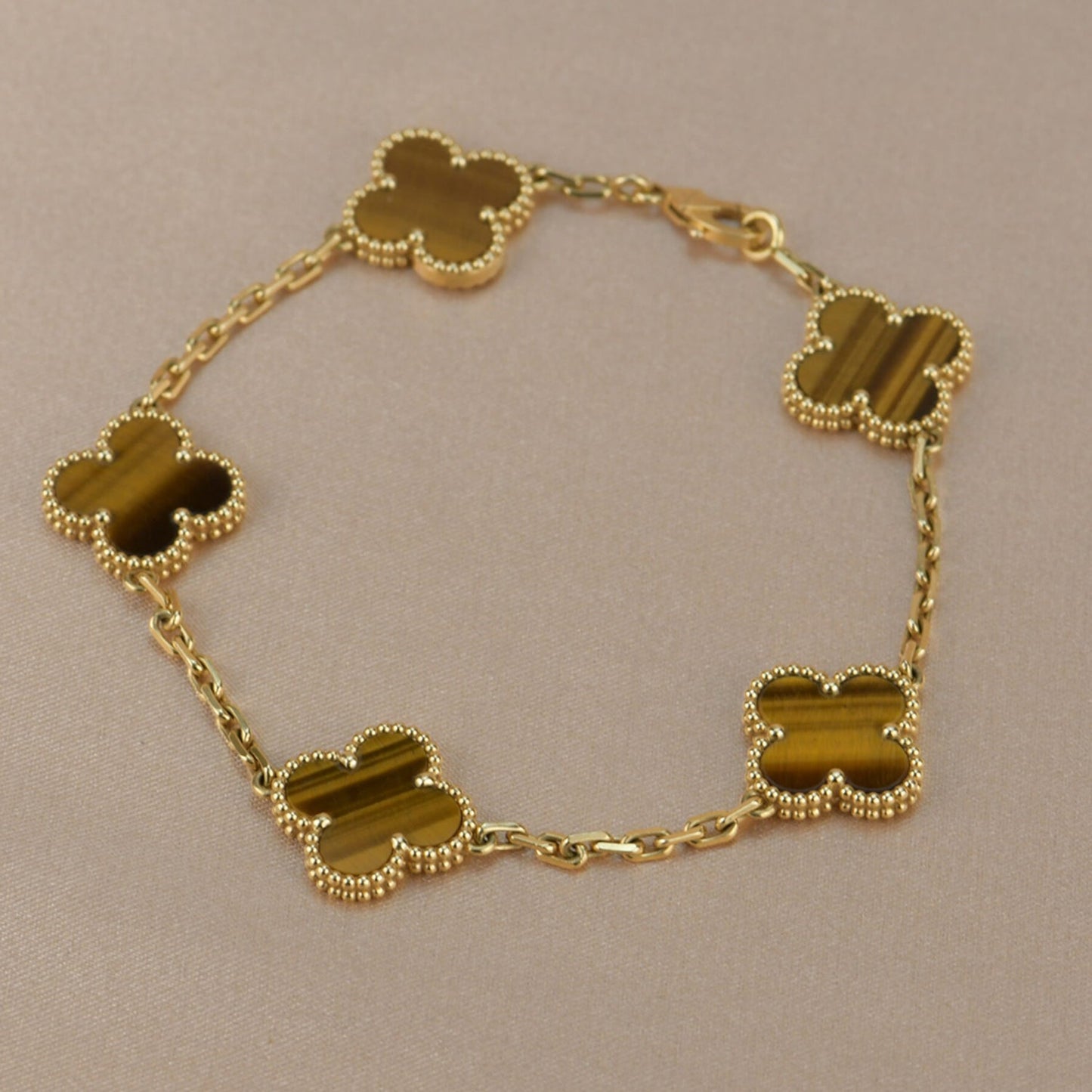 [Lucky Star]CLOVER  5 MOTIFS TIGER EYE BRACELET