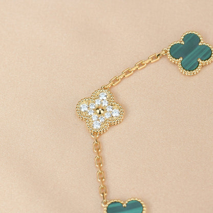 [Lucky Star]CLOVER  5 MOTIF MALACHITE DIAMOND BRACELET