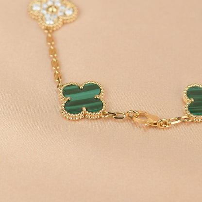 [Lucky Star]CLOVER  5 MOTIF MALACHITE DIAMOND BRACELET
