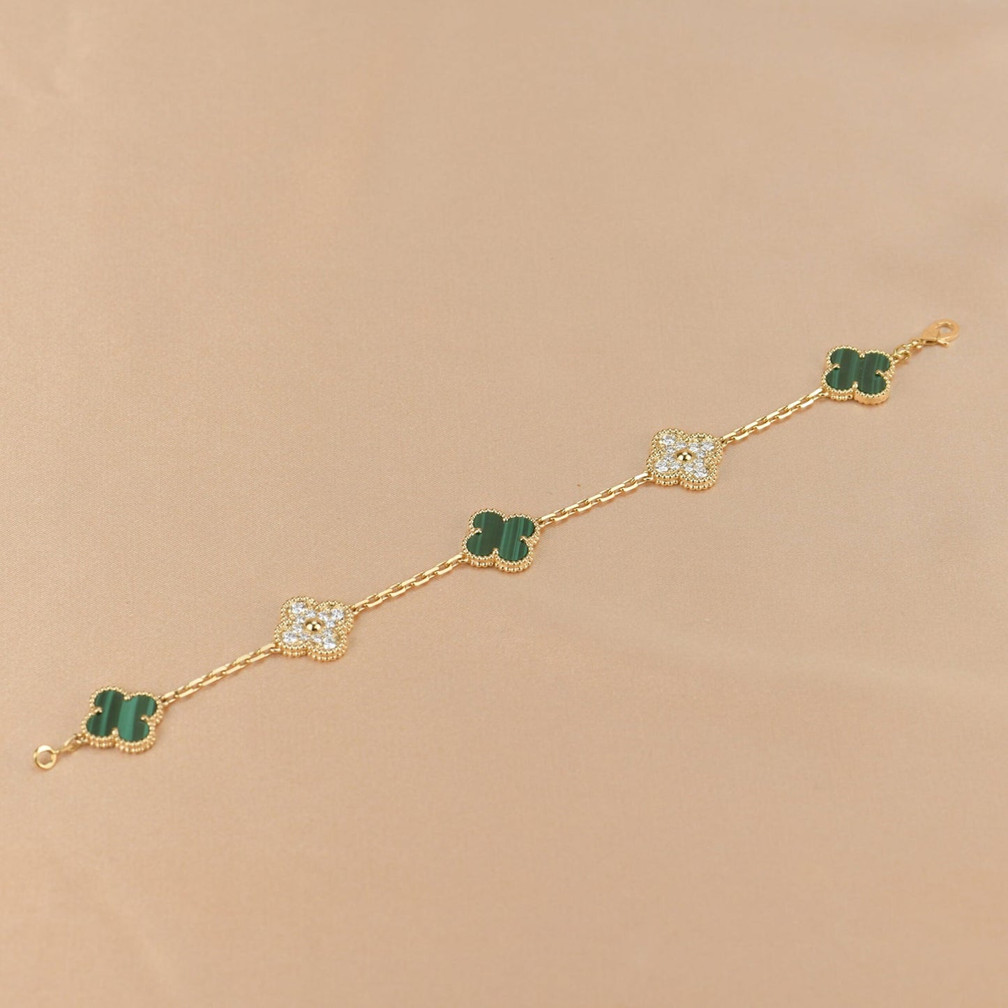 [Lucky Star]CLOVER  5 MOTIF MALACHITE DIAMOND BRACELET
