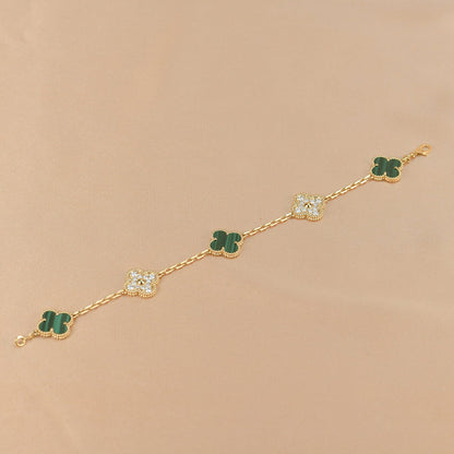 [Lucky Star]CLOVER  5 MOTIF MALACHITE DIAMOND BRACELET