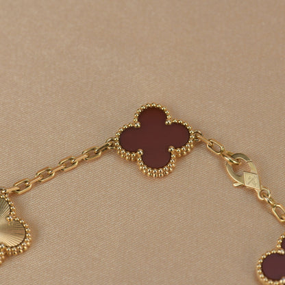 [Lucky Star]CLOVER  5 MOTIFS CARNELIAN GOLD BRACELET