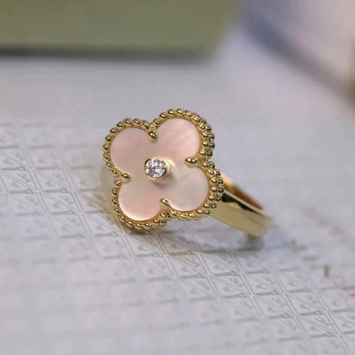 [Lucky Star]CLOVER PINK MOP RING GOLD DIAMOND