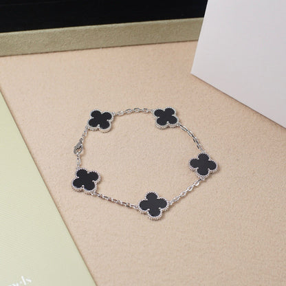 [Lucky Star]CLOVER 5 MOTIF ONYXS  BRACELET SILVER
