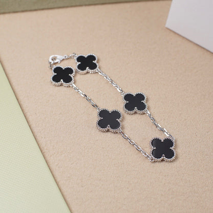 [Lucky Star]CLOVER 5 MOTIF ONYXS  BRACELET SILVER