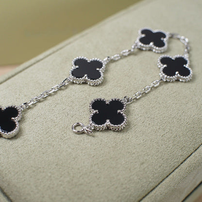[Lucky Star]CLOVER 5 MOTIF ONYXS  BRACELET SILVER