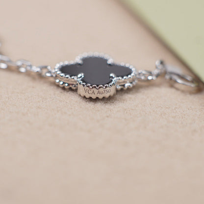 [Lucky Star]CLOVER 5 MOTIF ONYXS  BRACELET SILVER