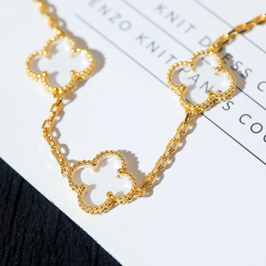 [Lucky Star]CLOVER 5 MOTIF ROCK CRYSTAL PINK GOLD BRACELET