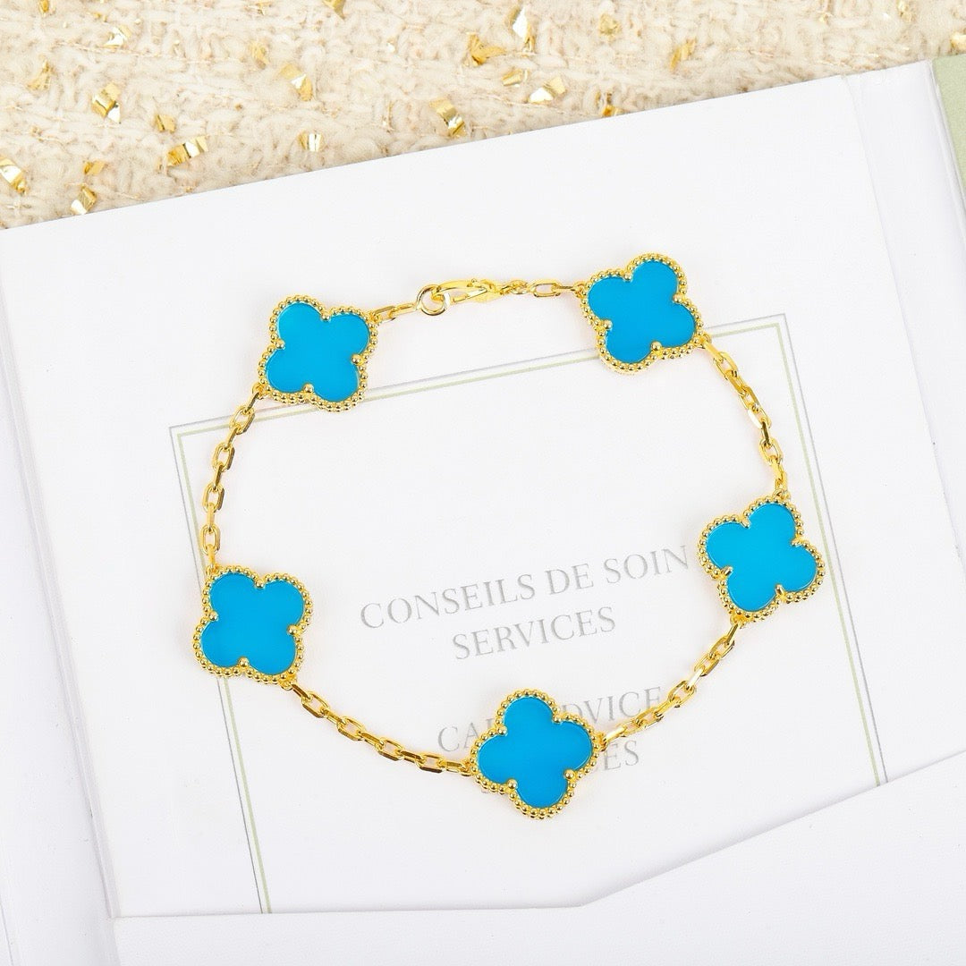 [Lucky Star]CLOVER 5 MOTIFS TURQUOISE BRACELET